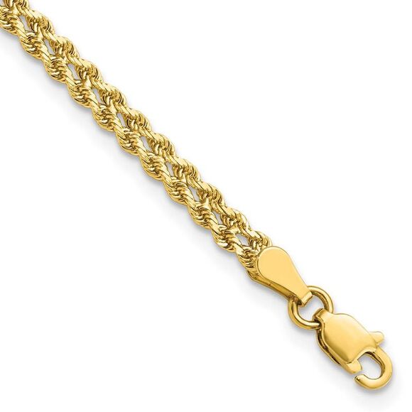 3mm Diamond Cut Double Rope Strand Bracelet in 14k Yellow Gold 7 Inch